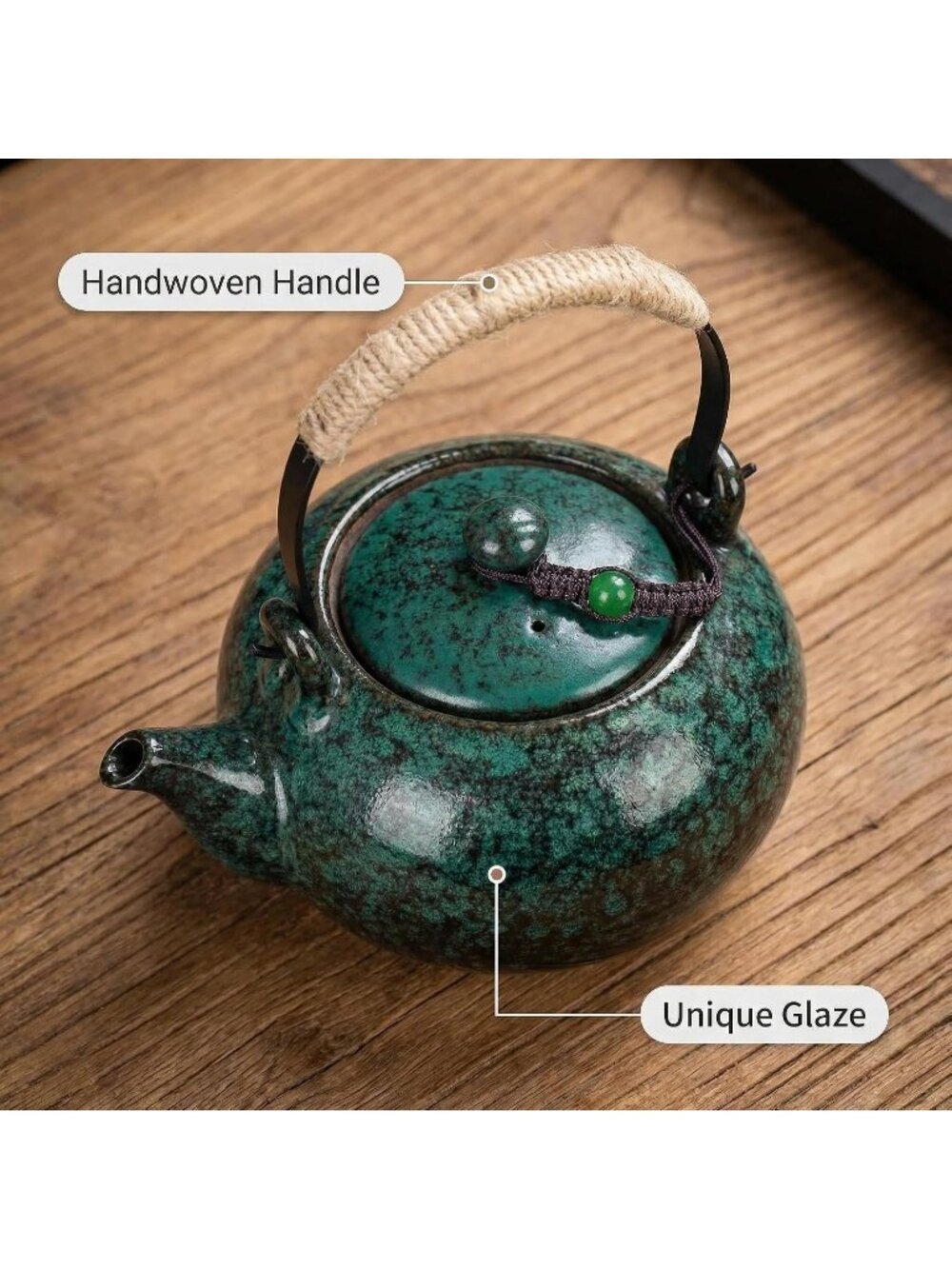Japanese Ceramic Kitchen Tea Pot 25oz 750ml Pine Green Stainless Steel Infuser - Picture 2 of 5